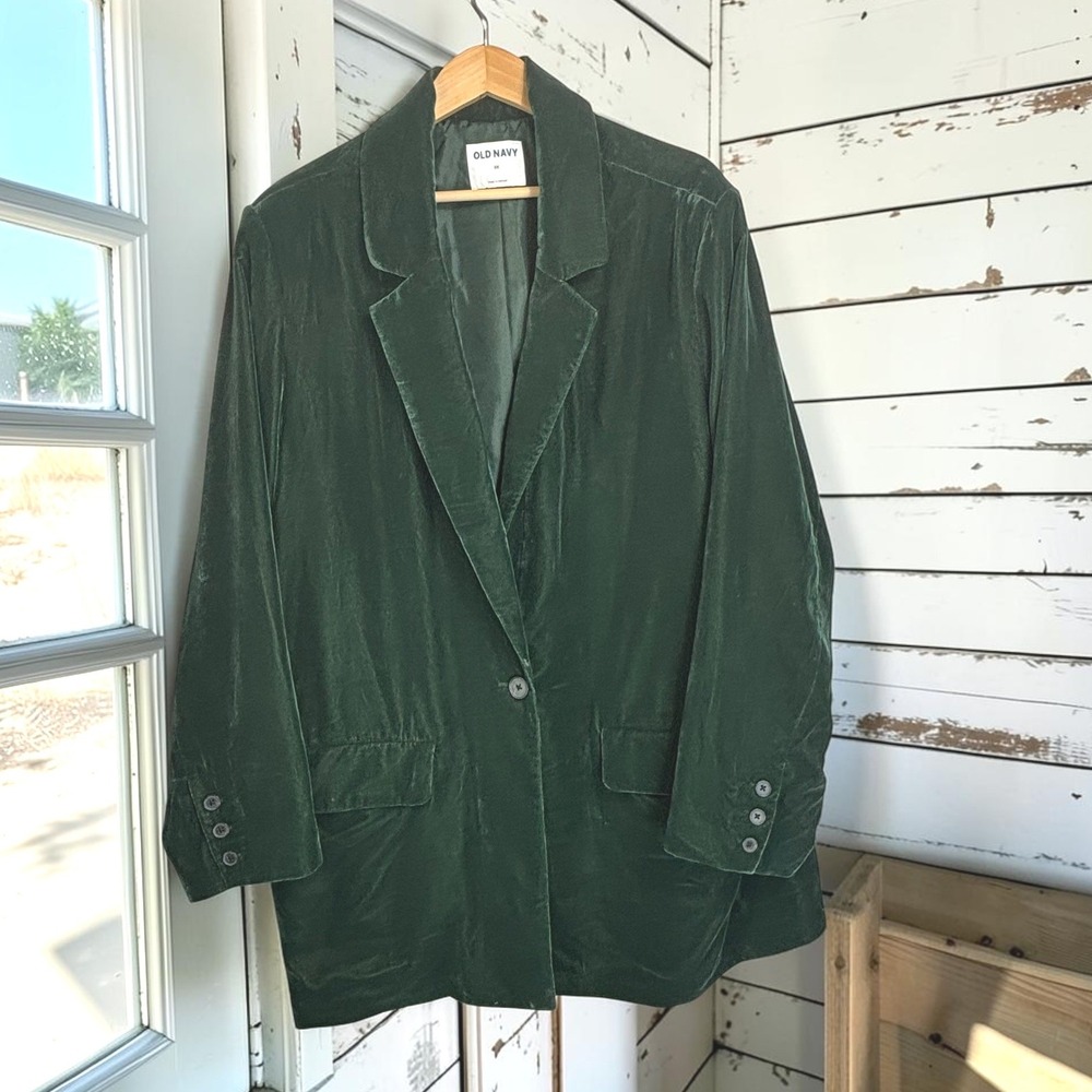 Blazer Old Navy 3X Dark Green Velvet Party Jewel Tone Drapey Soft Formal Witchy
